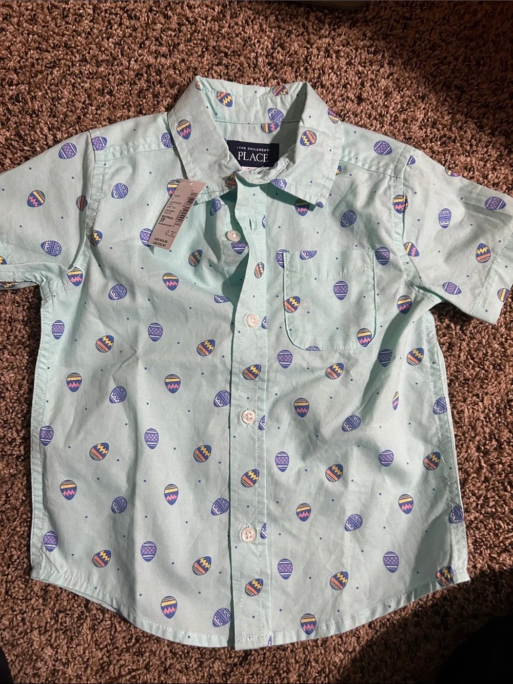 The Children's Place Mint Green Short-Sleeve Button-Down Shirt with Egg Print